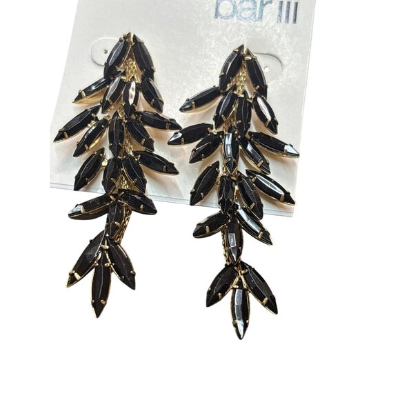Bar III Black & Gold Leaf Drop Earrings With Stud Back - Picture 7 of 13